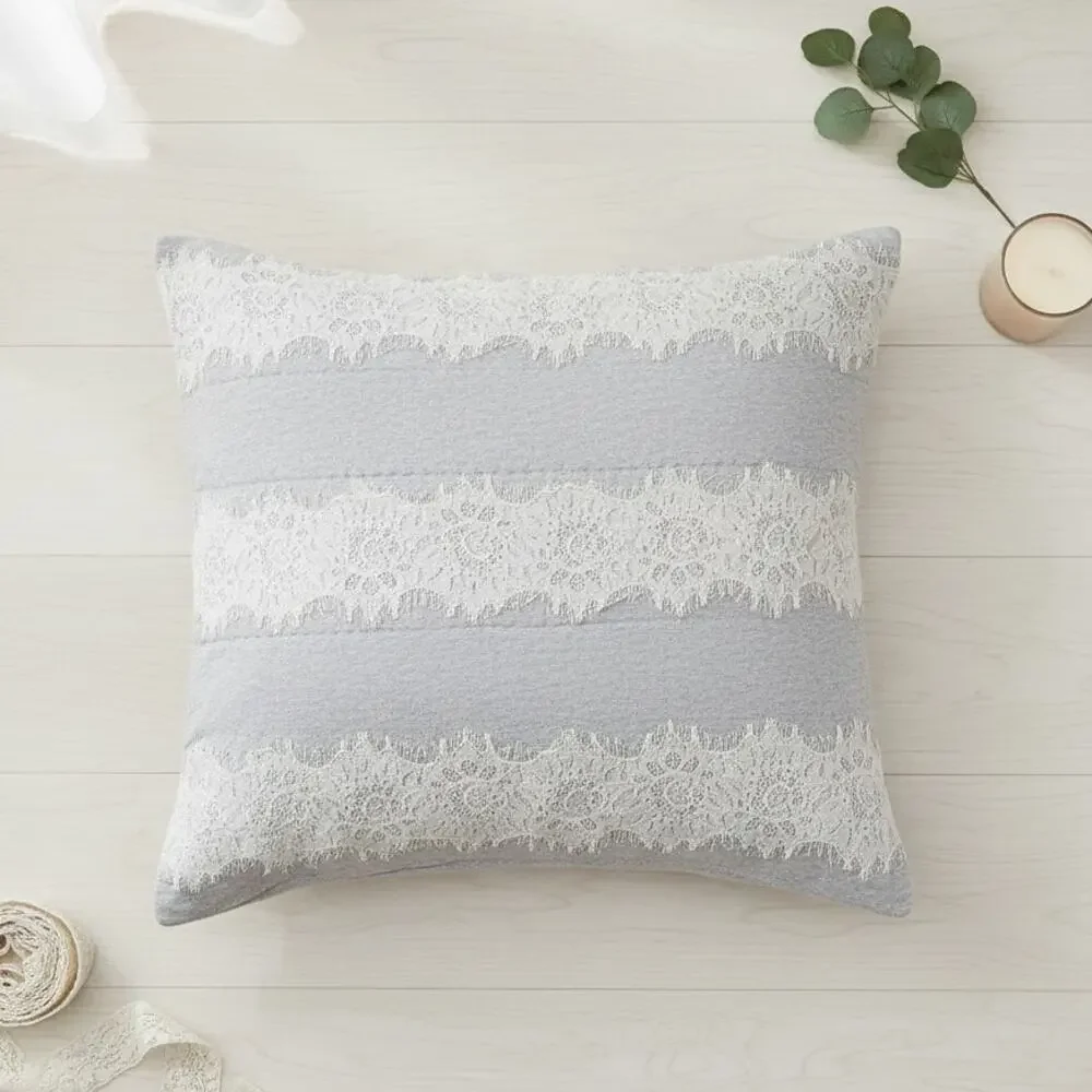 Anthropologie Gray Euro Sham Pillow Cover - Laced Jersey Collection